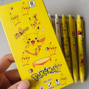 Pokémon Cartoon Neutral Pens, Pikachu Push-Button Ballpoint Pen Tips, 6-Piece Writing Pen Set, Perfect for Kids and Fans
