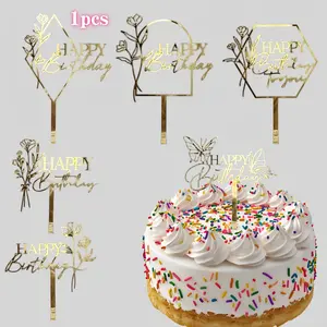 Acrylic Floral Series Birthday Cake Decoration, Happy Birthday Cake Topper, Party Supplies, 1pcs, Elegant Design for Celebrations