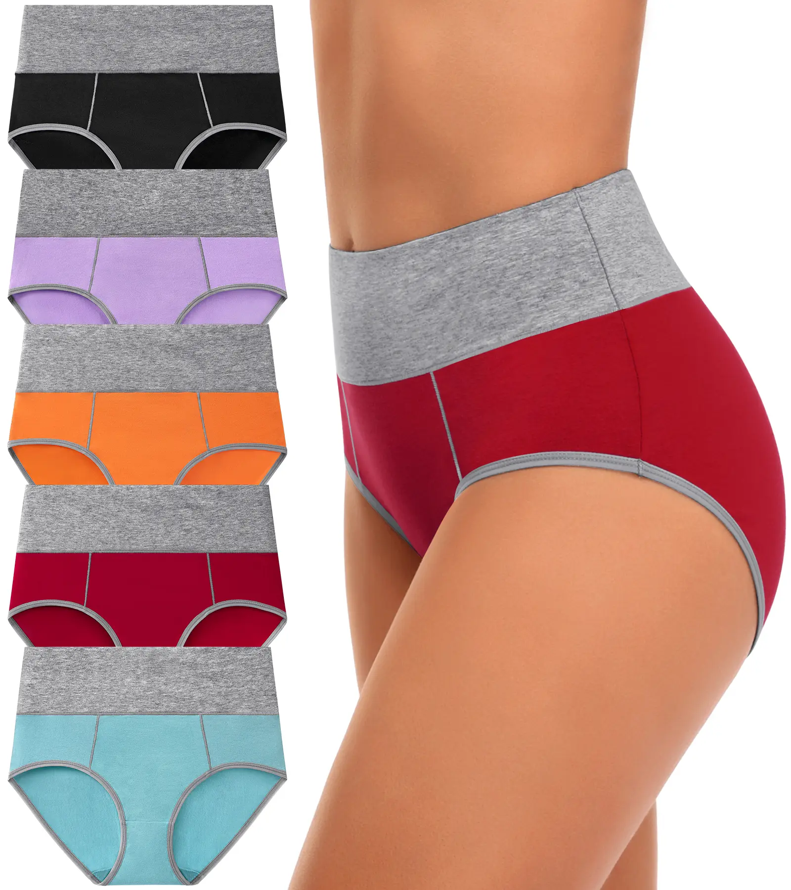 Women's High Waisted Stretchy Cotton Panties - 5 Count Full Coverage Briefs, Soft Breathable, Double-Layer Crotch, No Ride Up, No Sagging, No Pilling, Machine Wash, Comfortable Casual Fit, Plus Sizes, Christmas, Fantasy, Flared, Lady, Chinese New Year, So