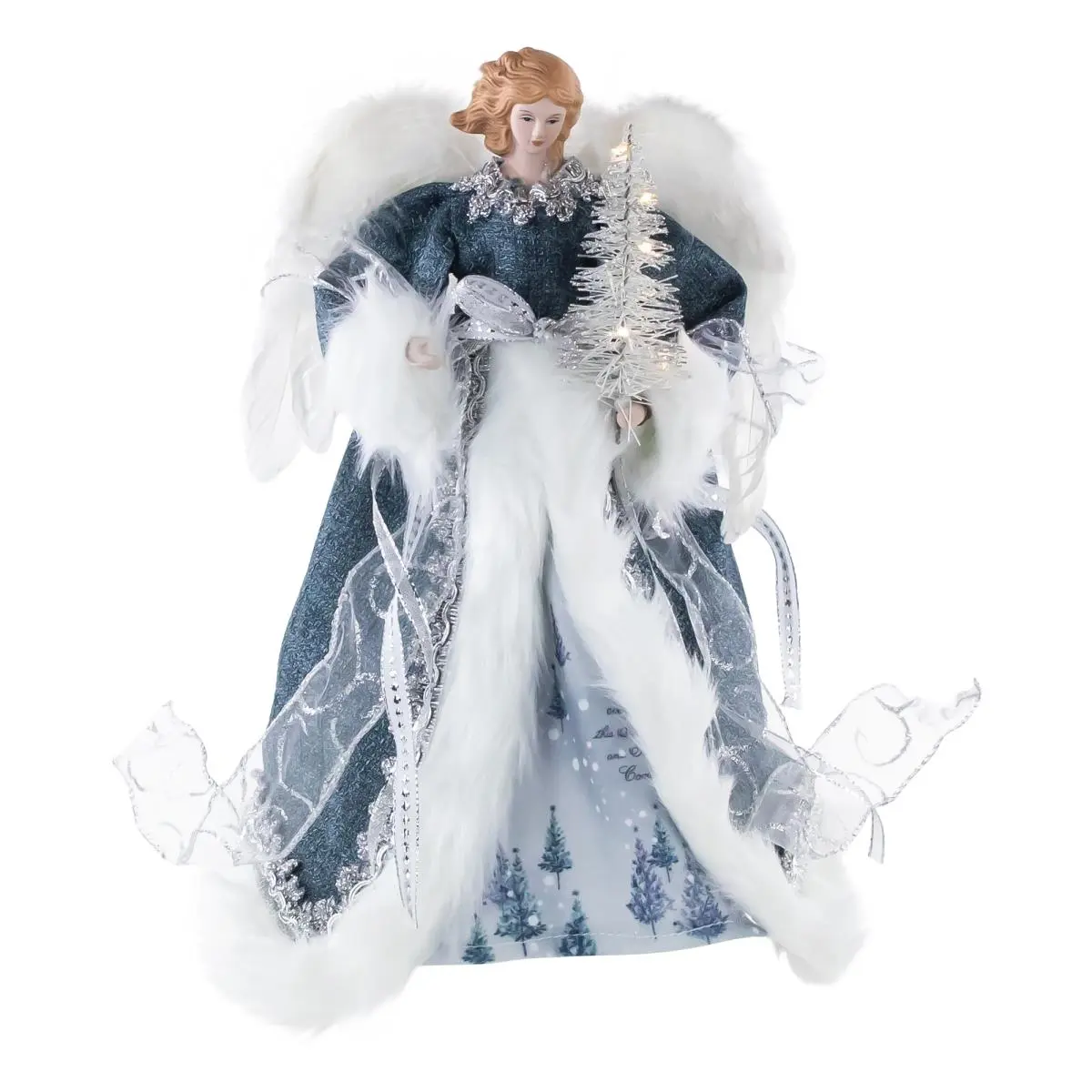 Northlight 14 in. Lighted Blue Fur Angel Wings Christmas Tree Topper - Plastic Mountable Battery-Operated Christmas Decoration (Requires 3 LR44 Batteries) for Velvet Winter Scene Use, Lighted Wings