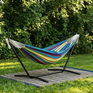 Portable Double Hammock with Steel Stand, 2 Person Brazilian-Style, 450lb Capacity, Carry Bag & Easy Assembly, Tropical