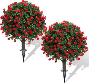 Outdoor Artificial Boxwood Topiary Ball (with Red Flowers) — Includes Ground Stakes; UV-Resistant Faux Green Shrub, Ideal for Decorating Gardens, Courtyards, Porches, and Patios (A Top Choice for Valentine's Day Decor) Matt Murdock Bloody Knuckles Poster