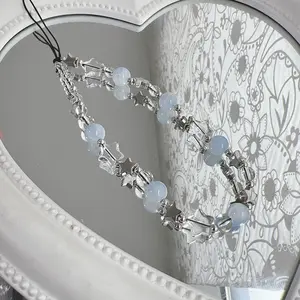 Mobile phone CCD hot girl butterfly pendant bead hanging rope Beaded phone chain mobile phone chain DIY chain camera hanging decoration Instagram chain Cell Phone Charm Phone Accessories
