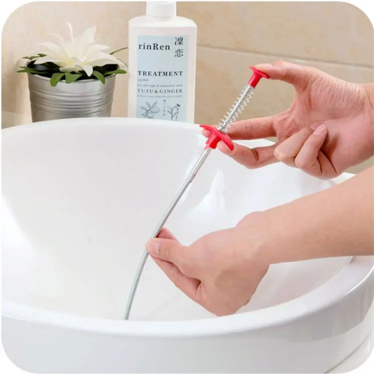 60cm Length PP+Stainless Steel Sewer Dredge Spring Drain Snake, Easy-to-Use Pipe Dredging Tool with Good Ductility, Household Hair Cleaner to Avoid Slow Drainage (Tools & Hardware Plumbing Accessory)