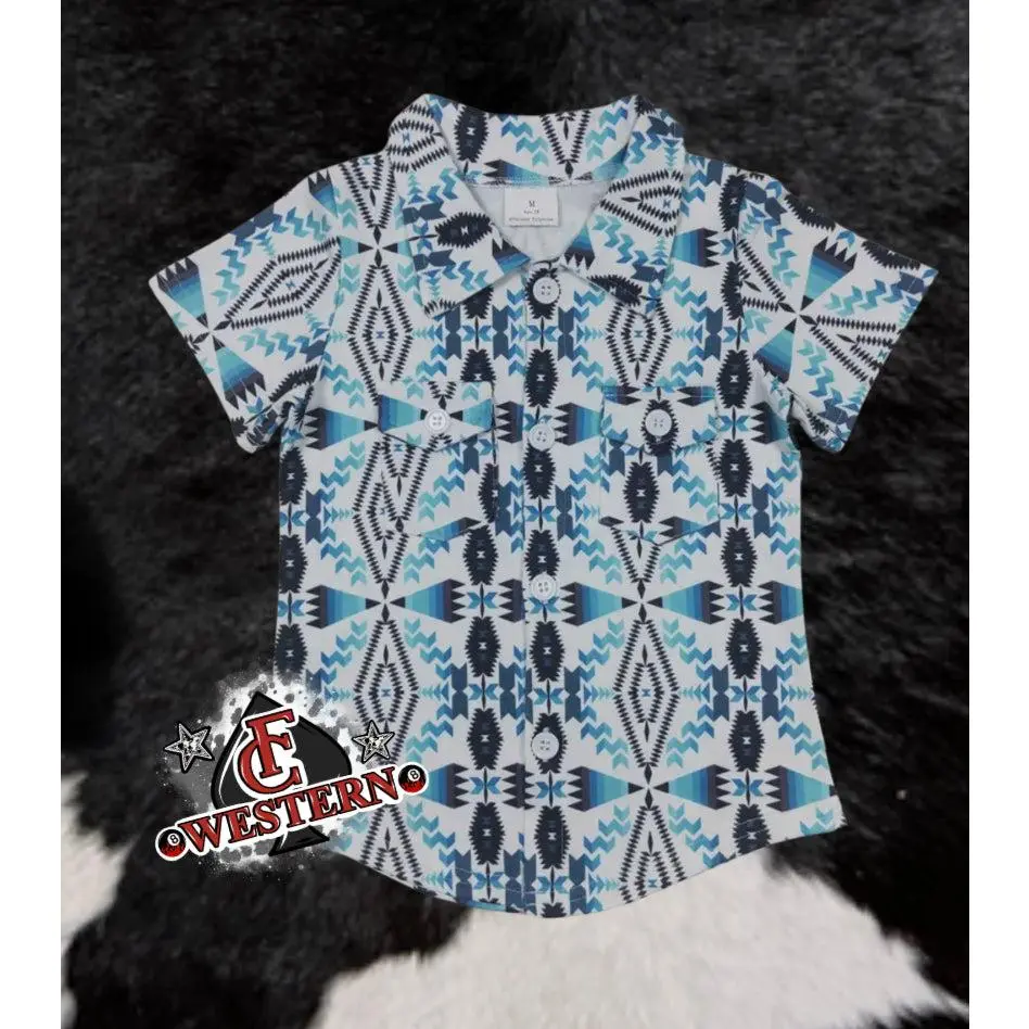 BLUE WHITE AZTEC BUTTON UP *RTS*