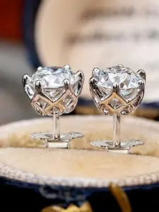 DO.X 925 Sterling Silvery Moissanite Stud Earrings, Punk Style, Unisex Hip Hop Rock Ear Jewelry, Perfect for Wedding, Birthday, Anniversary, New Year Gift