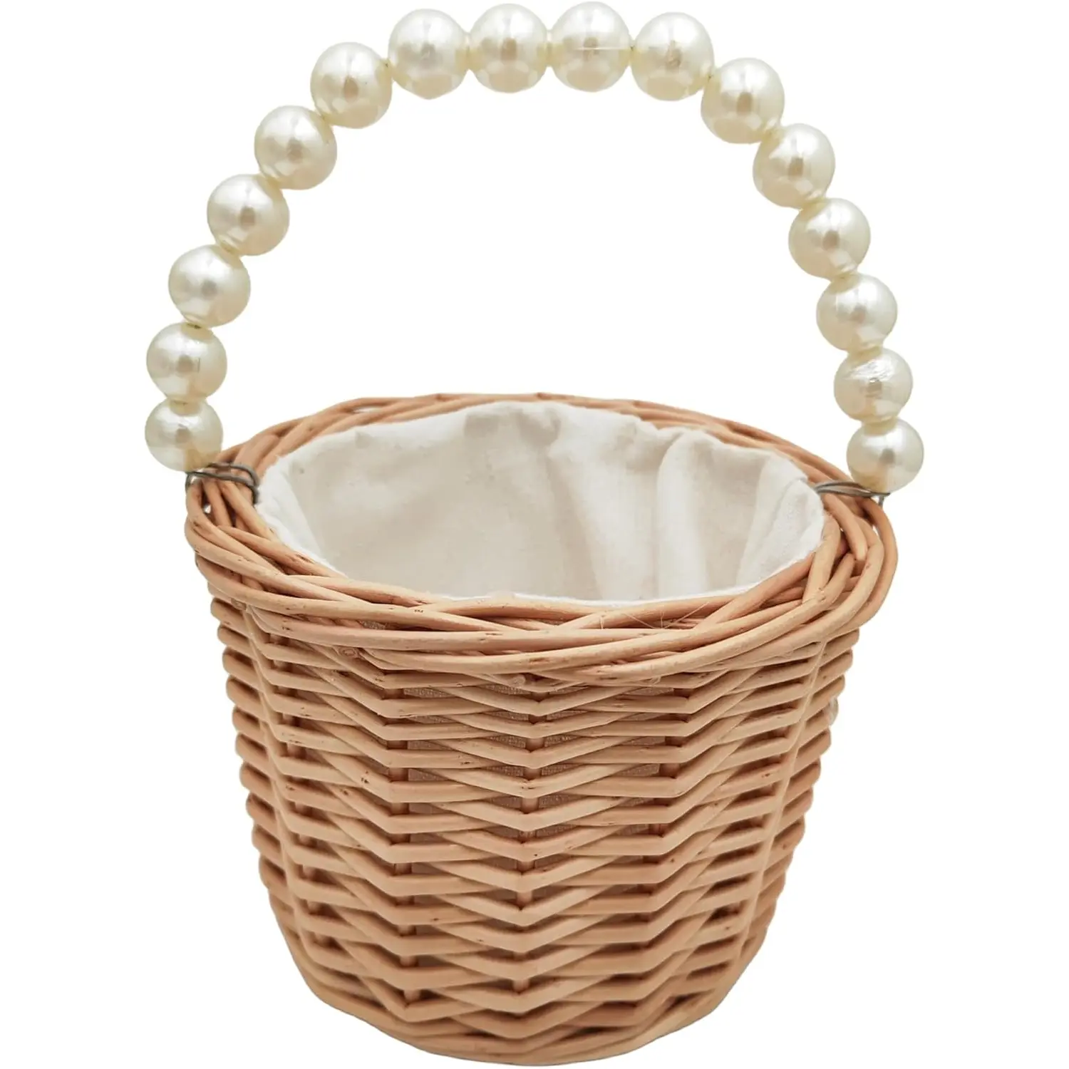 Rustic Wicker Rattan Wedding Flower Girl Baskets,Woven Rattan Storage Basket with Pearl Handles,Woven Eggs Candy Basket for Wedding Home Garden Decor (A) Yuudar
