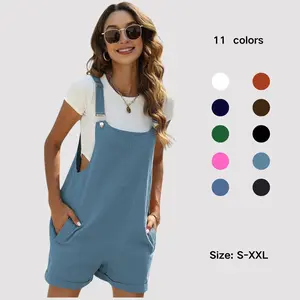 Molitree Women's  Cotton Linen Overalls Shorts Summer Lightweight Casual Short Jumpsuits Rompers Cute Minimalist Sleeveless Womenswear Blue