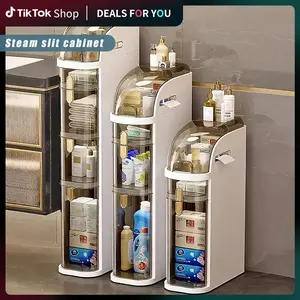 UFORU Ultra-thin bathroom locker, waterproof narrow bathroom locker, floor cabinet with wheels and toilet paper holder, suitable for small space, living room, bathroom, bedroom 2/3/4 floors