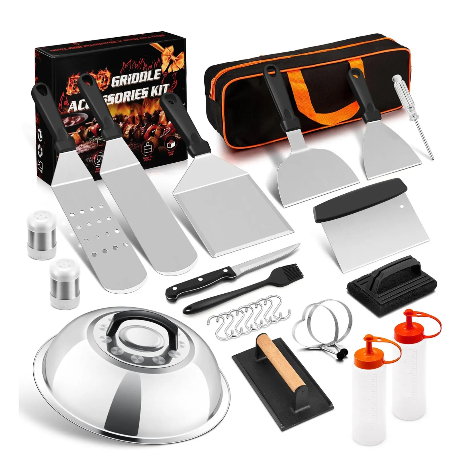 26-Piece Griddle Accessories Kit, Flat Top Grill Utensils Tool Set, Stainless Steel Spatulas, Griddle Scraper Chopper,Teppanyaki Cooking BBQ