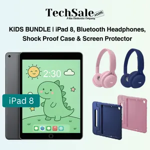Refurbished Apple iPad 8 10.2" (Wifi) Kids Bundle: Bluetooth Headphones, Shock Proof Case, & Screen Protector (1 Year Warranty) Excellent Condition