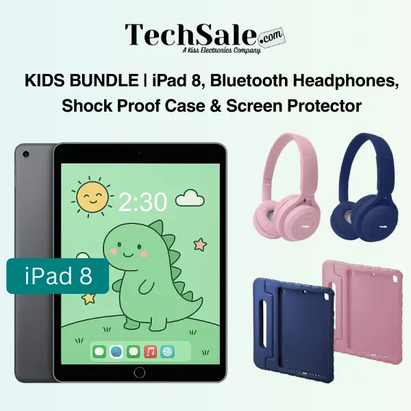 Refurbished Grade A 10.2" WiFi iPad 8 Tablet (A12 Fusion Chip), Eco-Friendly Fully Tested Tablets Bundle with Shockproof Case, Bluetooth Headphones, Screen Protector, Charger, Batteries, 1-Year Warranty, Excellent Condition