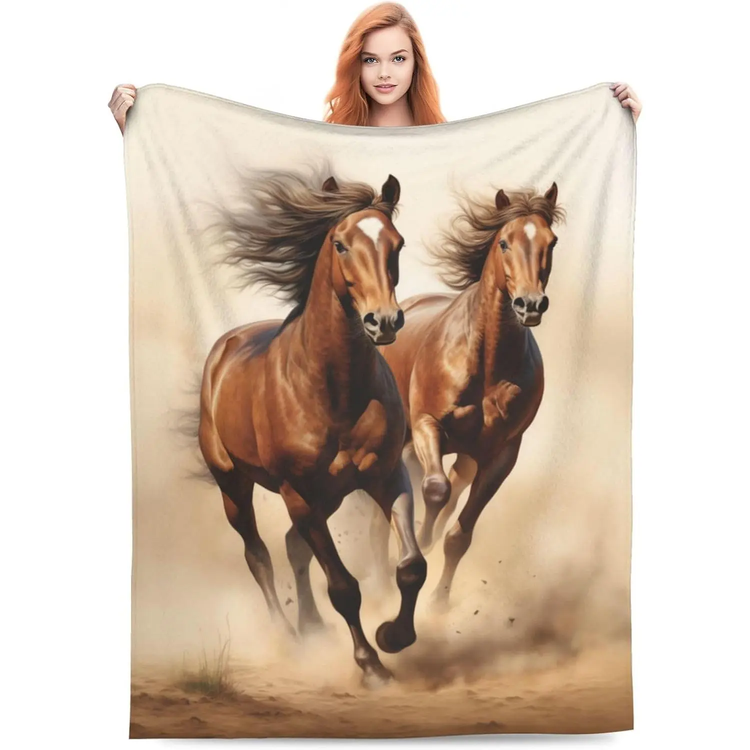 Horse Print Flannel Throw Blanket - 80x60 in, Soft Fuzzy Texture, Lightweight, Breathable, Wrinkle Resistant, Fade Resistant, Durable, Machine-Washable Modern Animal Print, for Home Couch, Bed, All-Season Decor Gift