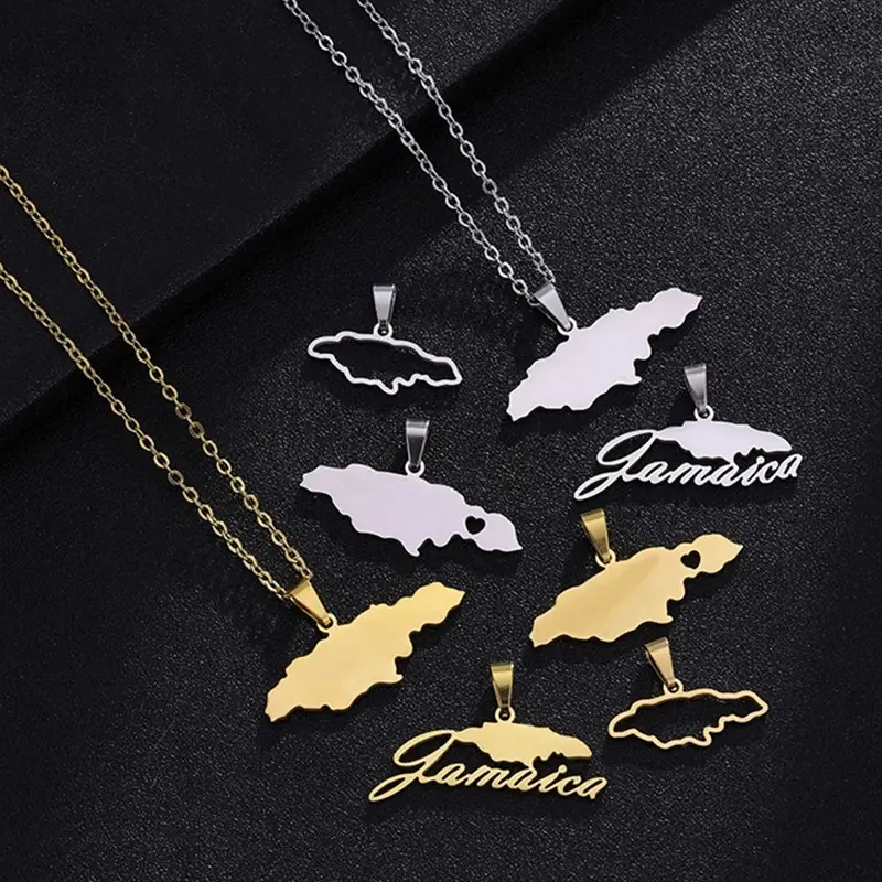 Hot-selling stainless steel Jamaica map pendant necklace unisex geometric titanium steel pendant sweater chain