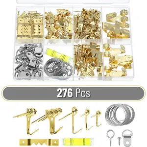 276Pcs Picture Hanging Kit, Picture Hangers Assorted Kit with Heavy Duty Picture Hanging Hooks/Hardware Nails/Sawtooth/Wire/D Rings/Level, Metal Picture Wall Hooks for Frame Canvas Mounting