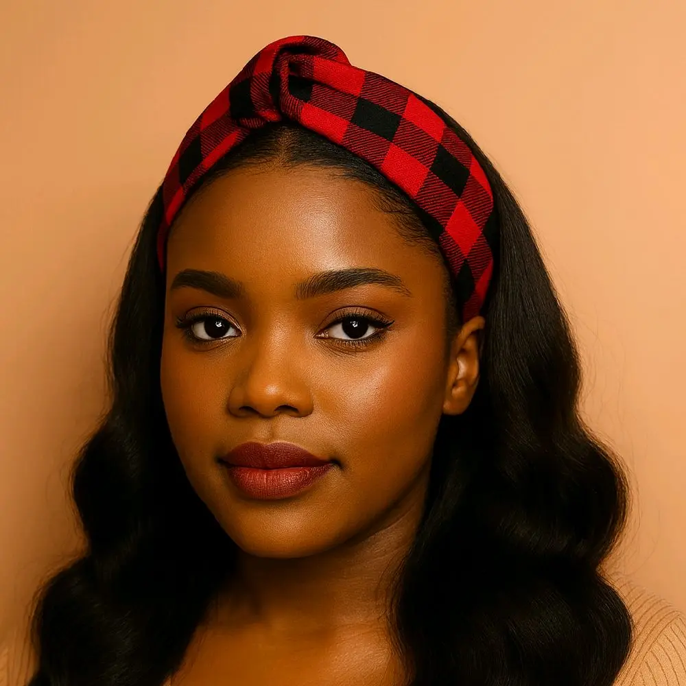 Christmas Headband - Red and Black Plaid Design for Festive Style