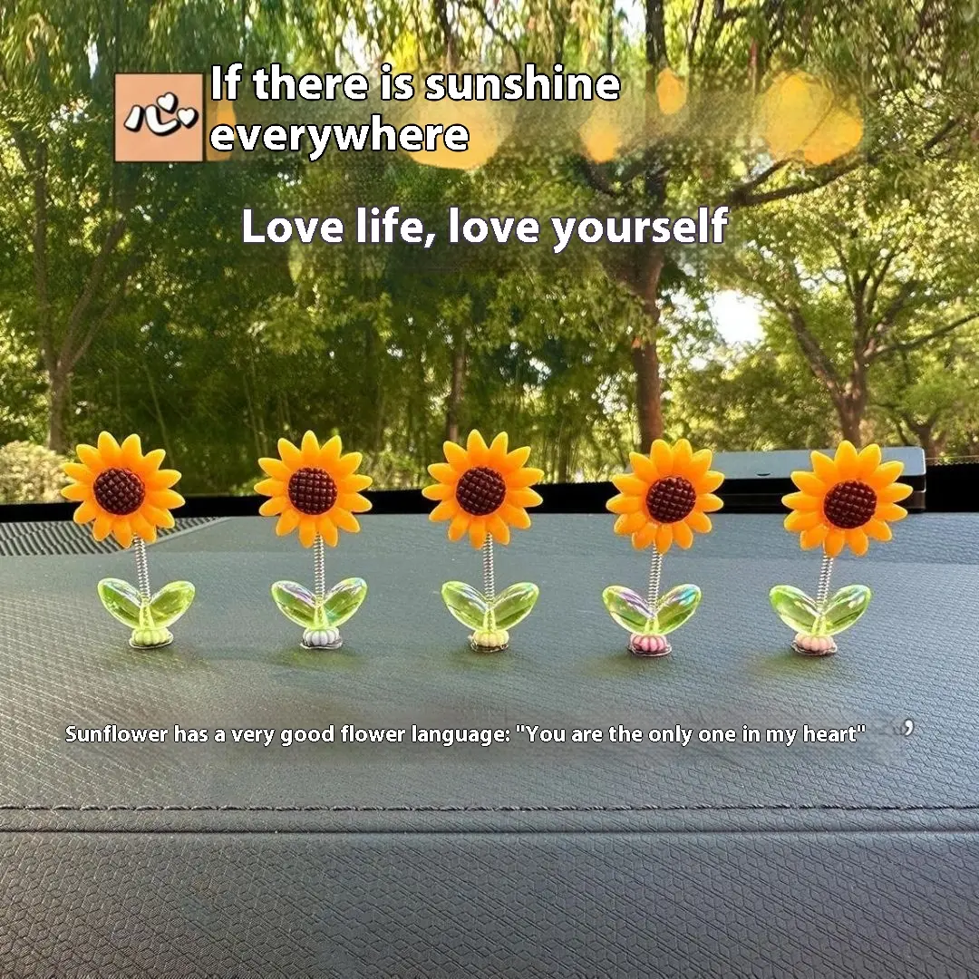 2024 new lovely shaking head Sunflower car decoration fresh flowers car center console rearview mirror decoration