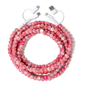 Beaded Phone Charger Marble Red
