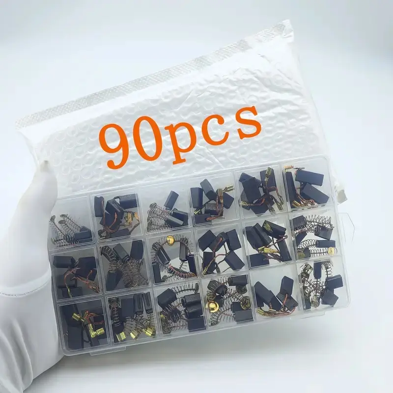 90pcs Motor Carbon Brushes Set, 18 Sizes Replacement Parts for Power Tools, Ideal for Impact Drills Circular Saws Angle Grinders