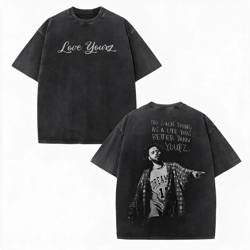 Unisex J. Cole Forest Hills Drive "Love Yourz" Quote Vintage‑Washed Oversized Graphic Tee Double‑Sided Heavyweight Cotton Acid‑Wash Short‑Sleeve Top Hip‑Hop Fan Concert Merch Streetwear Ideal Gift Apparel T‑Shirt For Adult Men And Women