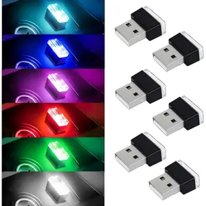 4 count USB LED  Interior Atmosphere Lamp, Portable Mini Auto LED Decor Night Light, Plug-in USB Interface Ambient Lighting Kit, Universal  Interior Accessories (6 Colors)