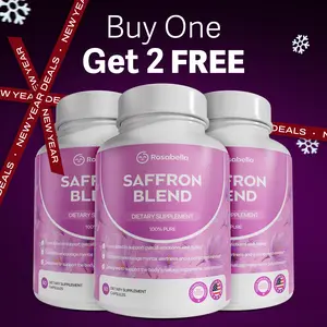 Rosabella 3-Pack Saffron Blend - For Positive Mood & Stress Support - Vegan Gluten-Free with Gentle Magnesium - $9.99 Each