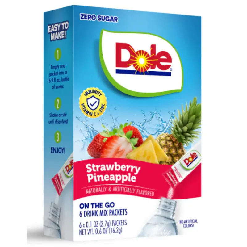 Dole Strawberry Pineapple Fruit Blend Drink Mix Powder - 12x 0.6oz Portable Stick Packs, Sugar-Free/Low-Calorie Hydration Enhancer for Busy Days, Workouts (6ct Bulk Lot, Easy-to-Make)