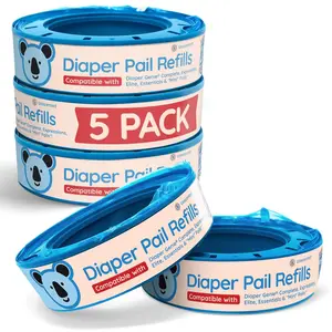 Diaper Pail Refill Bags, Compatible with Genie Complete, Expressions (5 Pack) | Pail Refills Unscented | Odor Blocking, , Easy Replacement | Holds up to 1,400  Diapers
