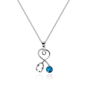 Heart shaped stethoscope zirconia pendant necklace simple fashion high class feeling collarbone chain, suitable for marriage proposal, engagement gift, couple accessories Anniversary Auspicious Birthday Daily Engagement Wedding