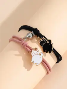 Cute Cartoon Cat Charm Magnetic Knot Rope Bracelet, 2pcs Fashion Matching Bracelet Accessories for Both Men & Women, Chic Gift for Couple & Friends, Valentine's Day, Gift
