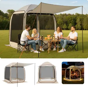 VEVOR Screen House Tent, 6 x 6 ft, 4-6 Person Pop Up Screen Tent with Extended Awning, Portable Screened in Canopy with Carry Bag, Netting Sides, for Patio, Backyard, and Outdoor Activities, Beige