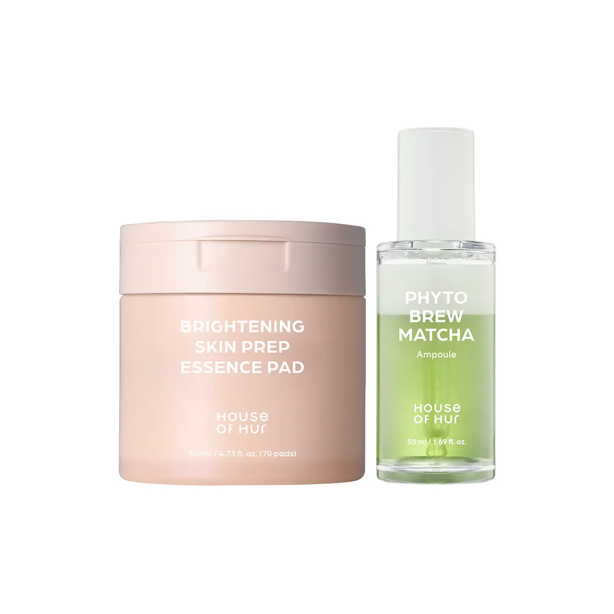 House of Hur Hydro-Bright Glow Prep Duo | Korean Skincare for Glass Skin, Brightening Pads + Matcha Ampoule