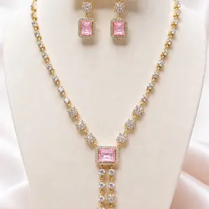 Female 14k Gold Plated Elegant Jewelry Set - Matching Necklace and Earrings, High-Quality Daily Fashion Accessories
