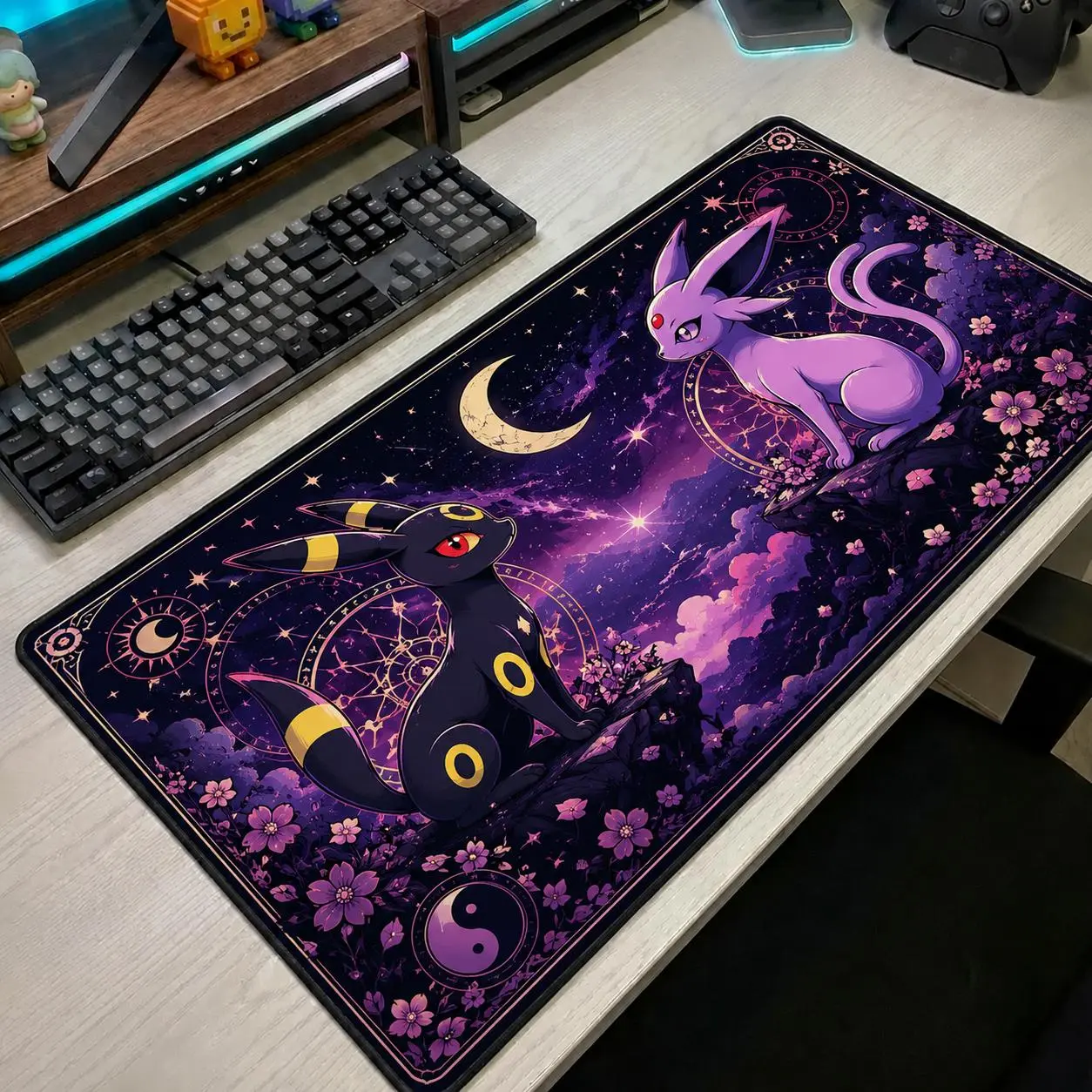 Umbreon & Espeon Mouse Pad,PPokemon Large Desk Mat, Cute Purple Anime Gaming Desk Mat, Gamer Gift
