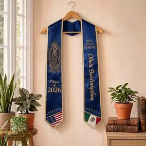 Limited Mexico Graduation Stole Class of 2026 V-neck, Virgin Mary Graduation Sash, Flower Pattern Stole, Custom Name School Sash