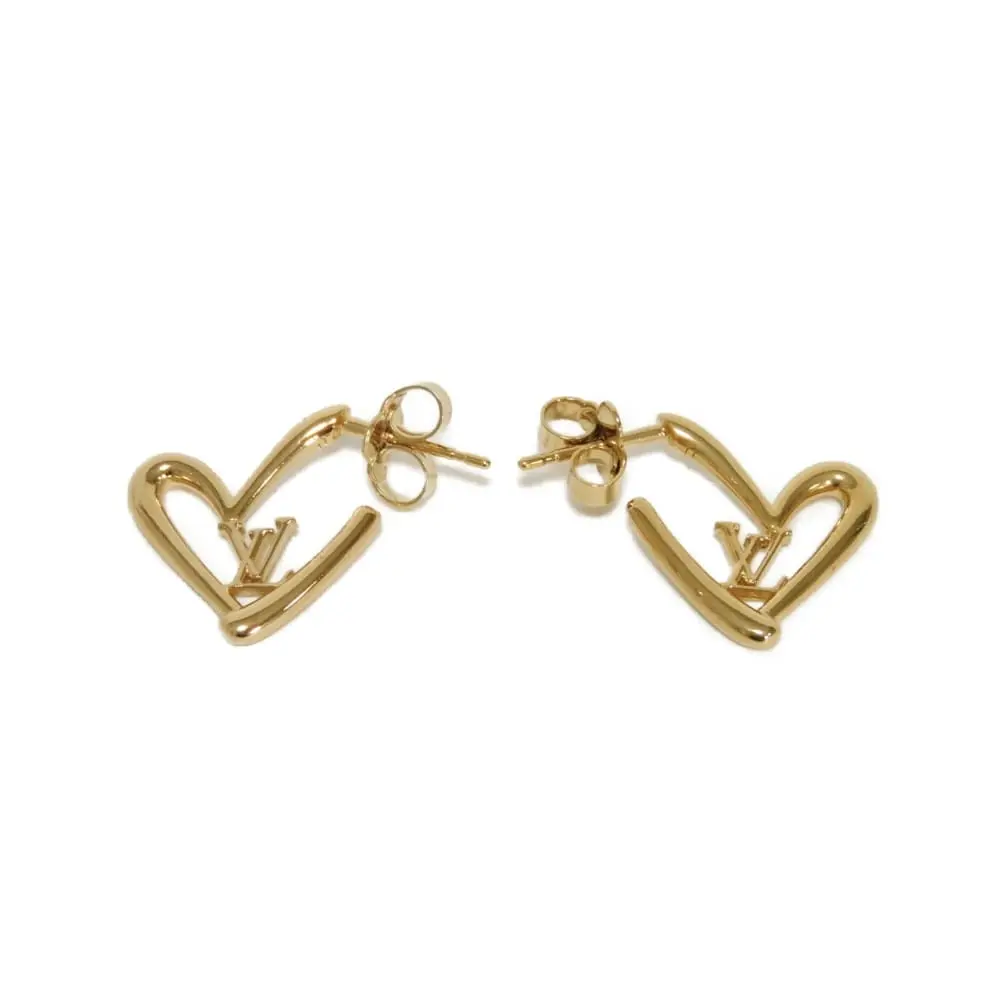 Pre-owned Louis Vuitton Gold-plated Small Leather Goods Boucle D’Oreille Heart Fall In Love PM Earrings