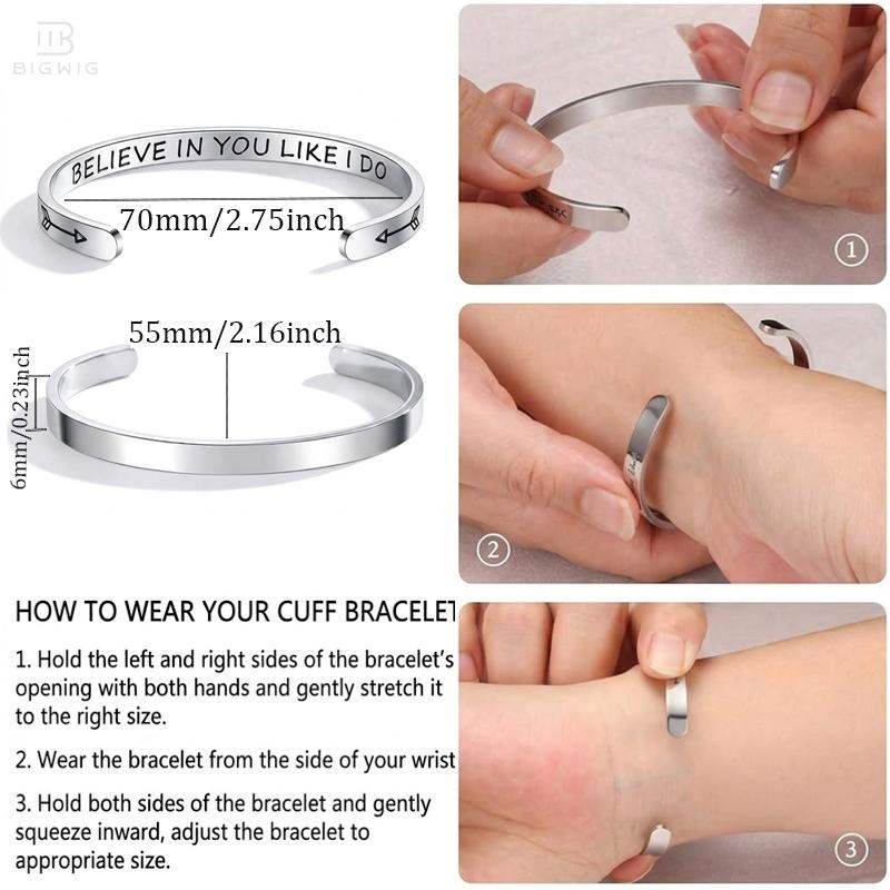 Personalized Engraved Cuff Bracelets for Women, Adjustable Stainless Steel Inspirational Jewelry for Daughter, Best Friend, Sister & Teens, Graduation Birthday Gift for Her