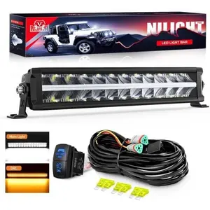 LED Light Bar with Amber DRL 16 Inch 120W Offroad Light Anti-Glare Flood Spot Combo LED Driving Light IP68 w/ 14 AWG DT Connector Wiring Harness for Pickup Truck SUV ATV UTV Boat 4x4
