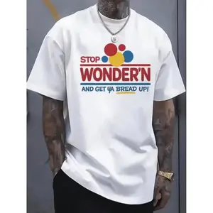 Humorous Men S Graphic Tee Featuring Bread Slice Design with Smiling Faces and the Phrase Stop Wondering Get Ya Bread Up