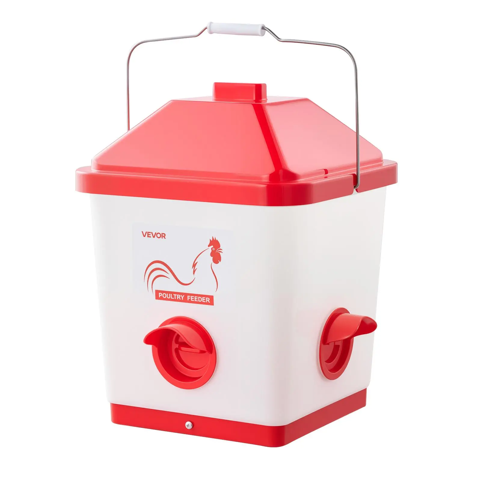 【SummerFinds】VEVOR Automatic Chicken Feeder, 40 Pounds Capacity, Large Gravity Hanging Poultry Feeder Dispenser with Handle, No Waste Rainproof Design, 3 Feeding Ports, Inside or Outside Hen Coop, for Chickens