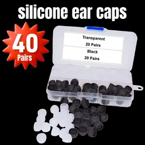 Universal 13mm Silicone Earbud Tips - 40 Pairs (Black+Clear) For Most In-Ear Headphones - Secure Seal, Noise Reduction, Skin-Friendly