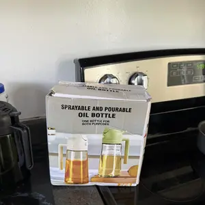 2 Count 2 in 1  Oil Sprayer for Cooking 16oz/470ml Light-Blocking Dark , Olive Oil Dispenser Bottle for Kitchen, Premium Dark Green Glass Oil Bottle, Food-Grade Oil Mister for Air Fryer, BBQ