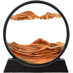 ANSQU Sand Art Liquid Motion Desk Decoration 7 inch Round Glass Sandscapes for Mother's Day Gifts Bedroom Design Ornaments 3D Sand Painting for Office Living Room Decor  Christmas Gift Set Stock Up Christmas Decorations