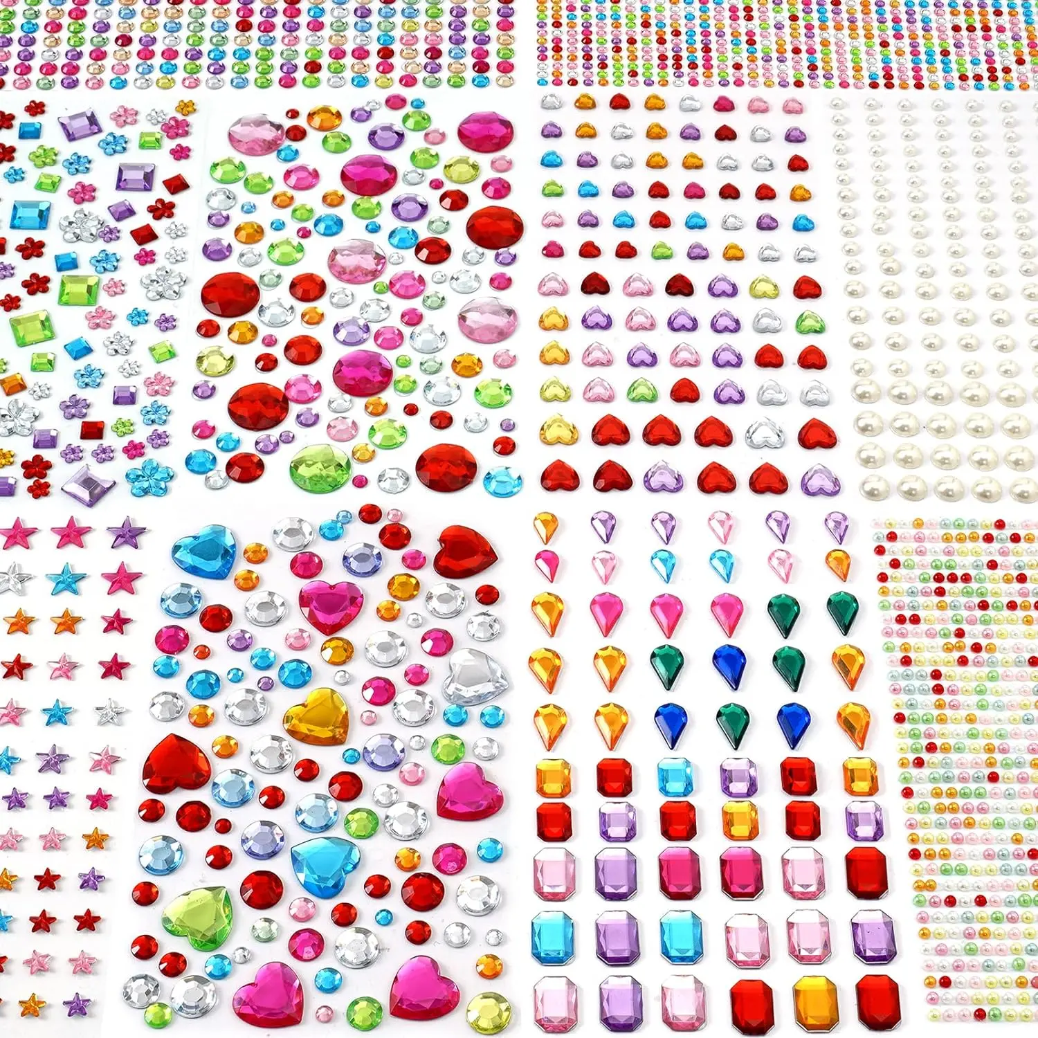 2774pcs Gem Stickers Jewels for Crafts, Self Adhesive Rhinestone Jewel Stick on Gems, Acrylic Bling Heart Stickers, Craft Supplies for Kids