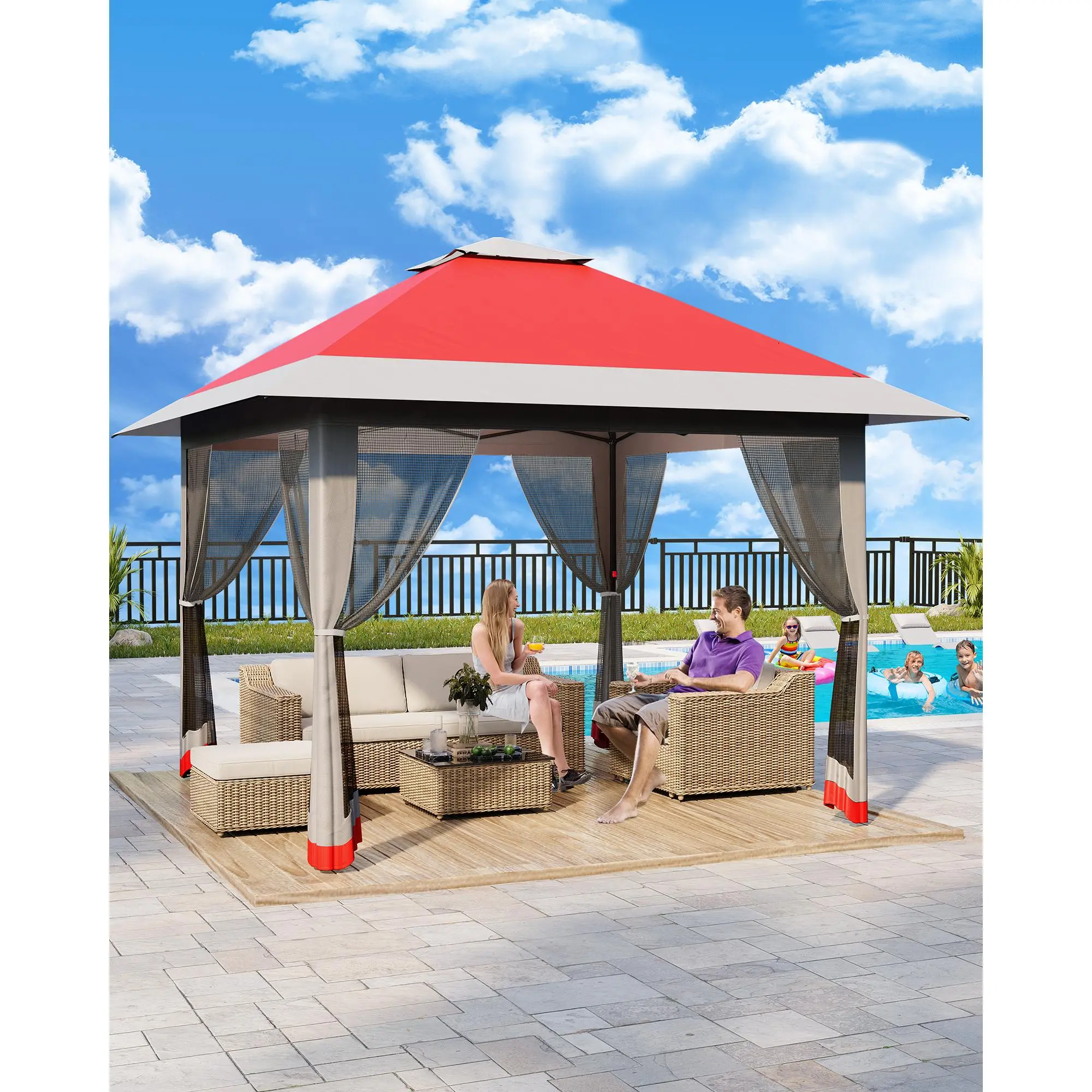 13x13Ft Pop-Up Gazebo with Mosquito Netting, Outdoor Canopy Tent with Waterproof UV-Resistant Double Roof, Heavy Duty Patio Shelter for Backyard, Garden, Lawn, Deck, Gray,home decor,camping essentials