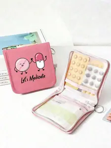 1 portable pill box, cute cartoon pill and syringe pattern storage bag, compact medication organizer and first aid kit, Vitamin Organizer, Vitamin Dispenser, Supplement Organizer