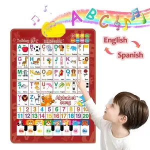 Kids' English-Spanish Alphabet Poster with Interactive Talking Alphabet & Number Chart for Early Education Fun Bilingual Learning ABC & Basic Vocabulary Toy