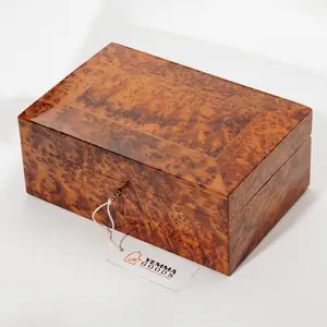 Large 12" Thuya Wood Keepsake Box With Lock, Moroccan Handmade Decorative Memory Box, Wooden Box With Hinge Lid, Couples Wedding Gift Box Organiser