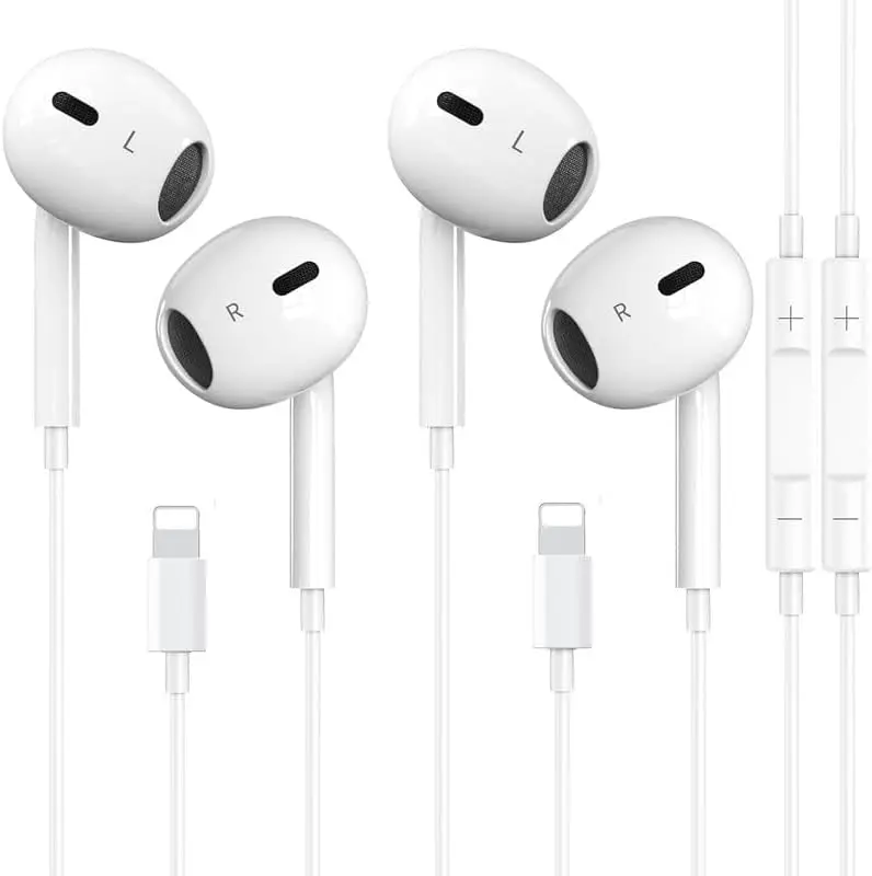 2-Pack Wired Earbuds for iPhone – Noise-Reducing Earphones with Built-In Microphone & Volume Control, Compatible with iPhone 14/13/12/11/XR/XS/X/8/7/SE/Pro/Pro Max