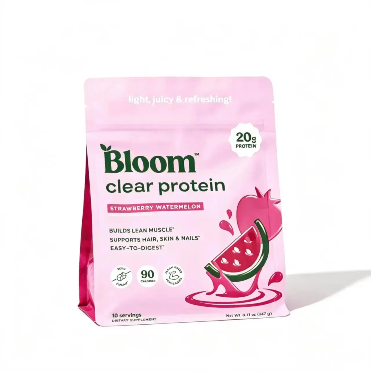 Bloom Nutrition Clear Healthcare Protein Powder, Strawberry Watermelon Flavor, 20g Whey Collagen Protein, 0 Sugar